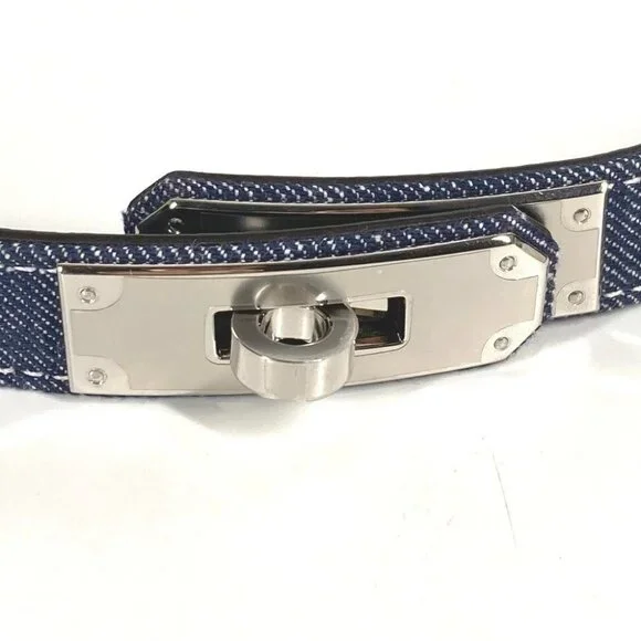 HERMES H010777UKAA Kelly Jean 18 Belt belt Denim / Leather blue Unused